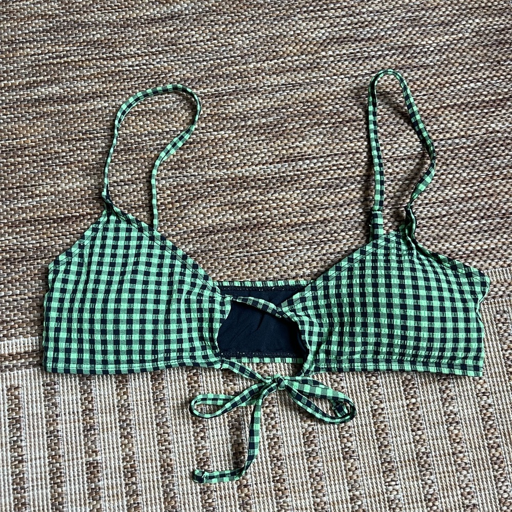 Green and Black Gingham Bikini Top